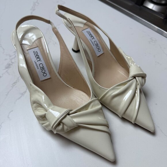 Jimmy Choo Patent Leather Bow Slingback Heels - Picture 3 of 6